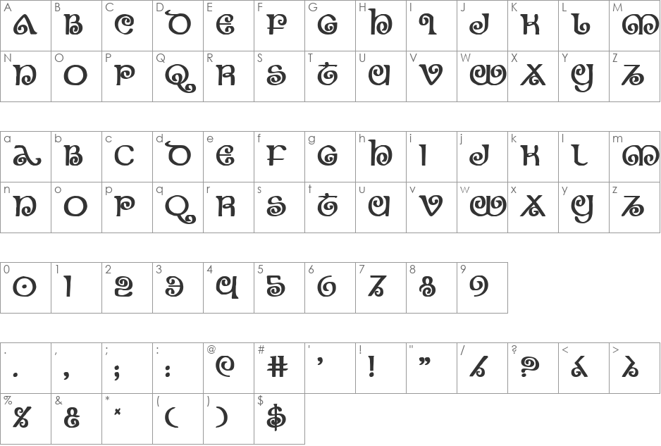 The Shire Bold font character map preview