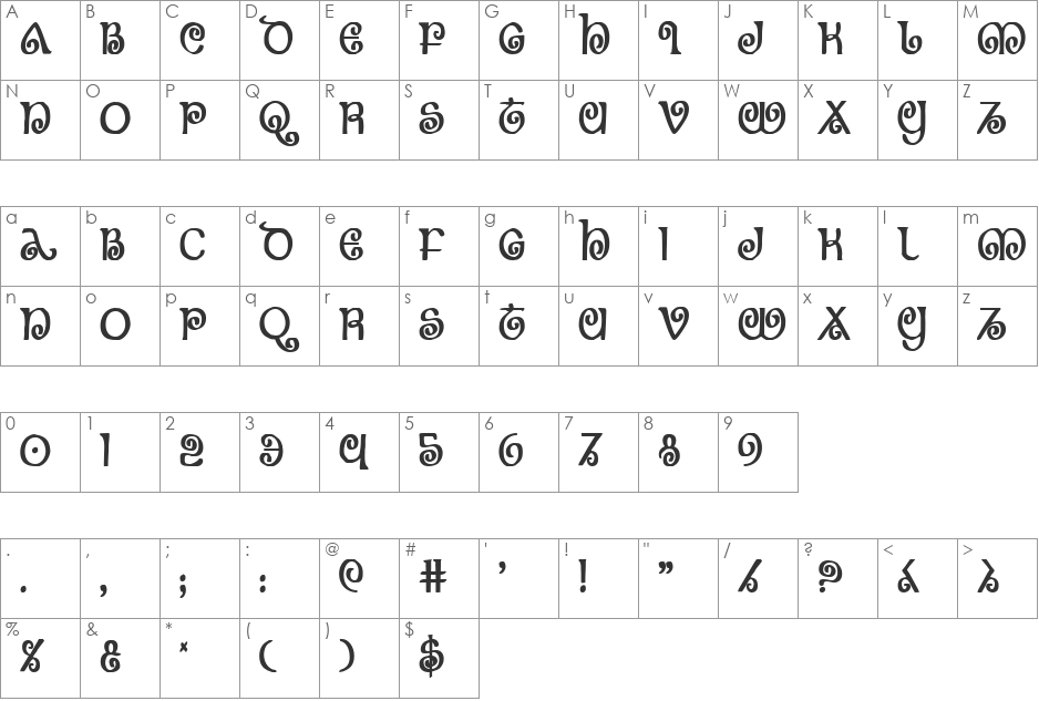 The Shire Bold Condensed font character map preview