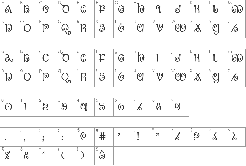 The Shire Condensed font character map preview