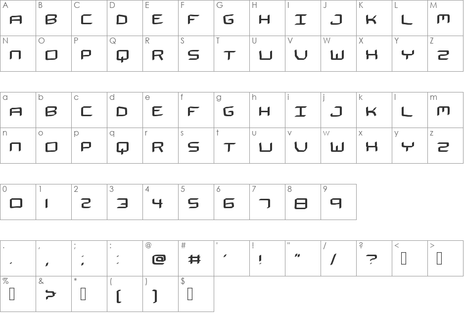 THE SPACEMAN font character map preview