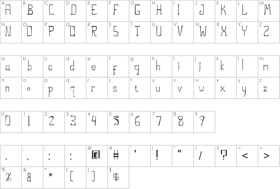 THE STILTS font character map preview