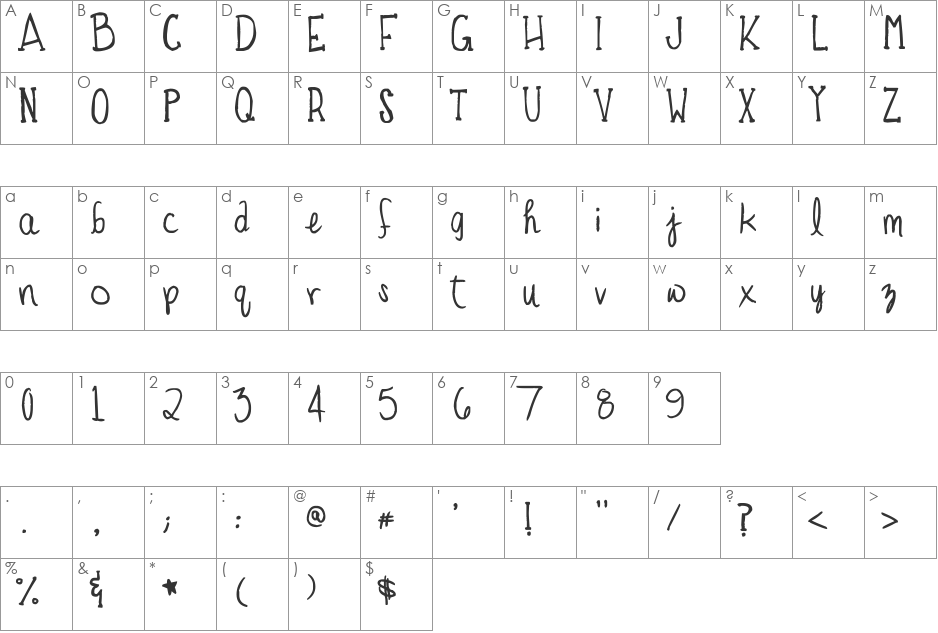the TOADFROG font character map preview