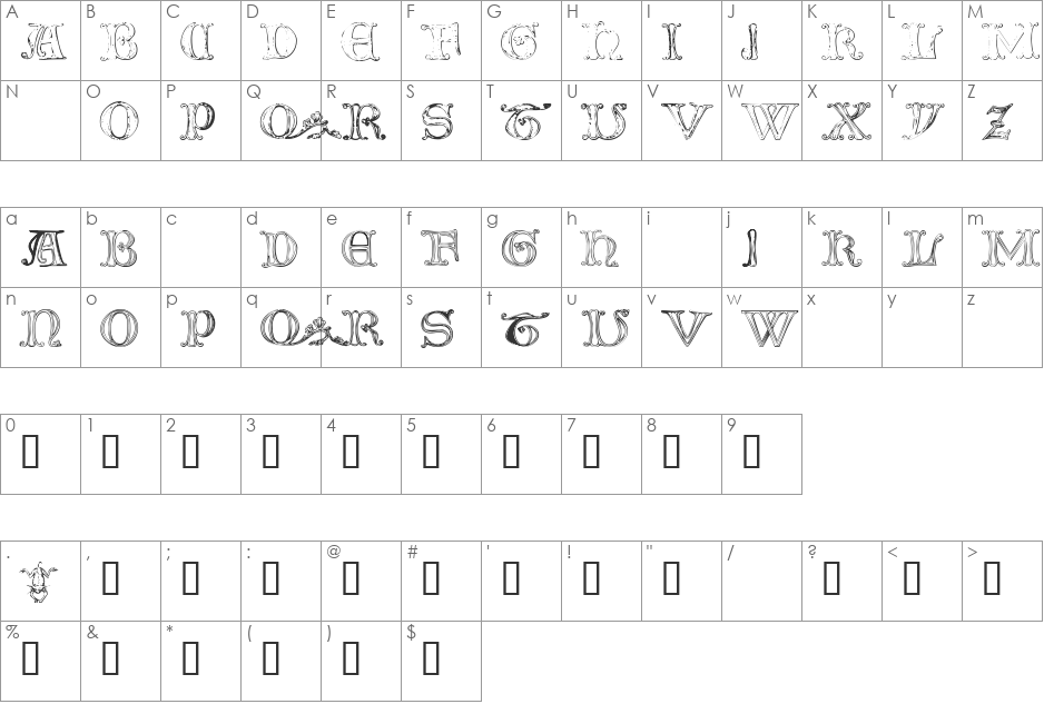 The Tomb (winter and spring) font character map preview