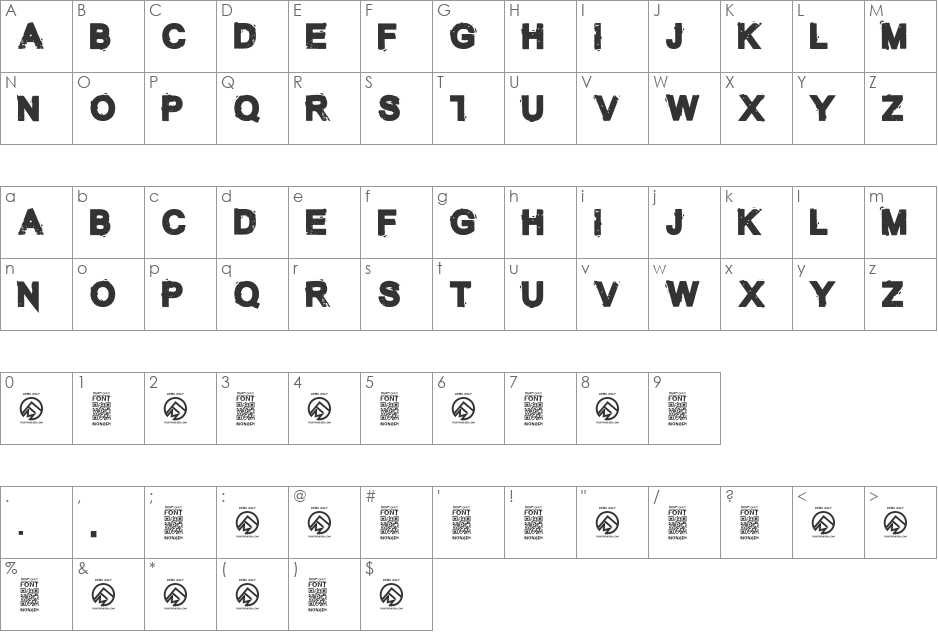 The Unknown font character map preview