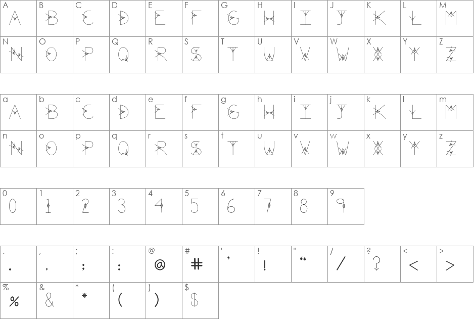 The Valley font character map preview