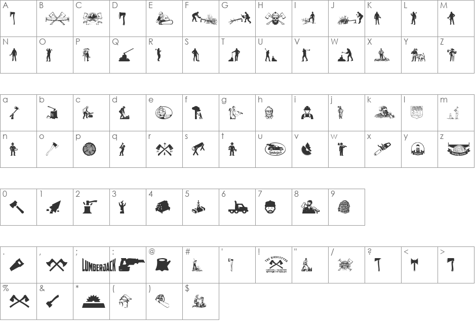 THE WOODCUTTER font character map preview