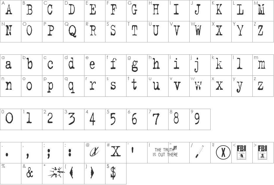 The X-Files font character map preview