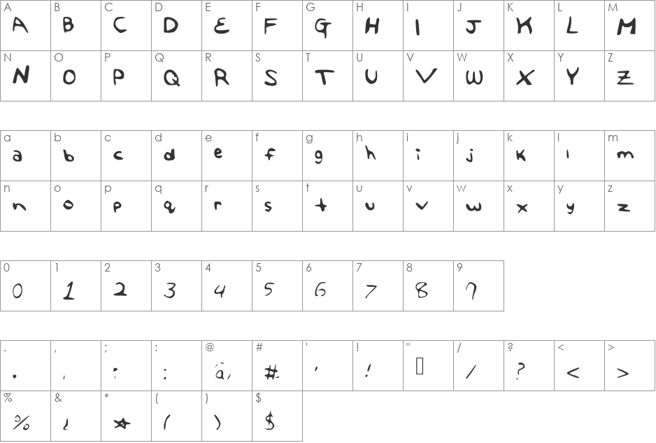 TheAngelaFont font character map preview