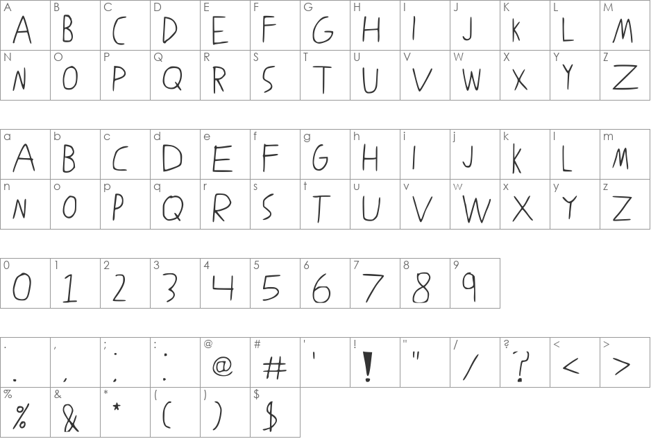 TheBigTube font character map preview