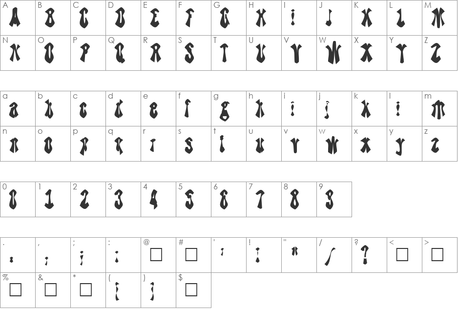 TheBlueJoker font character map preview