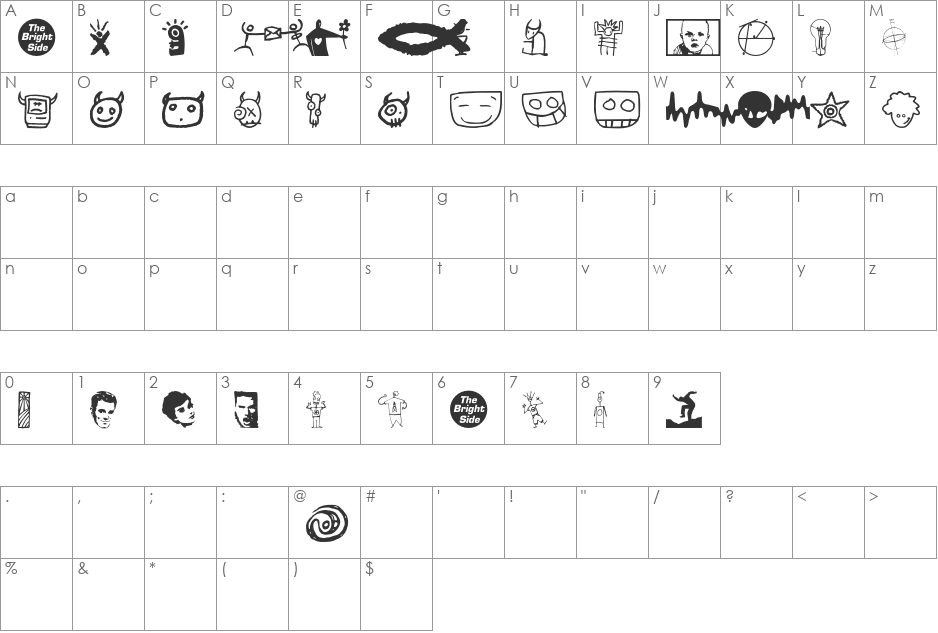 TheBrightSide font character map preview