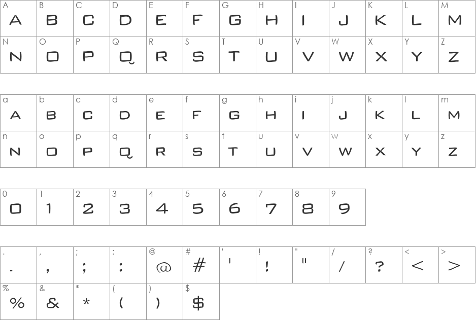 TheBroadWay font character map preview