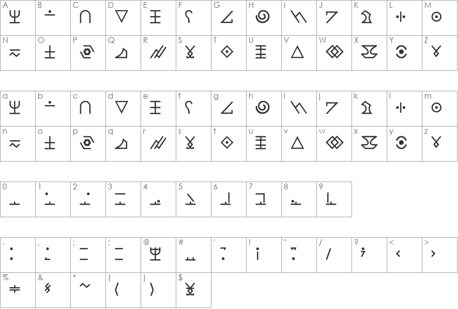 TheCalling font character map preview