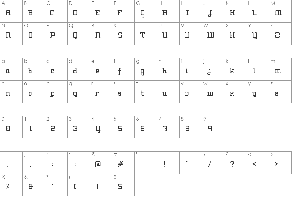 Thecno Type font character map preview