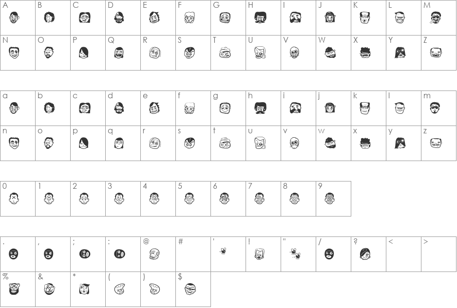 TheFreakyFace font character map preview