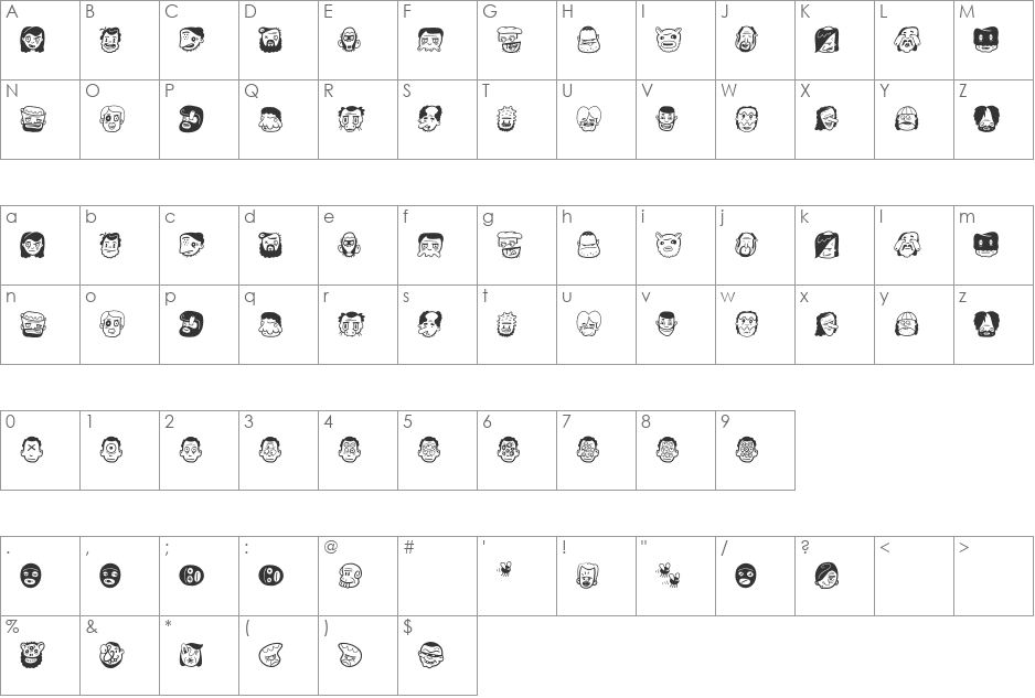 TheFreakyFace2 font character map preview