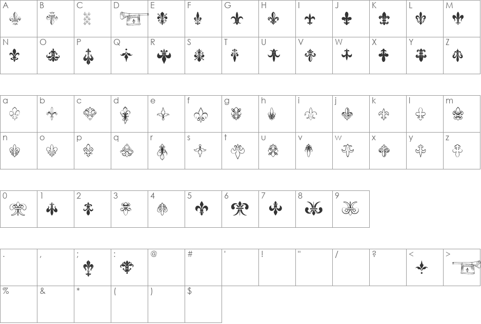 TheFrench font character map preview