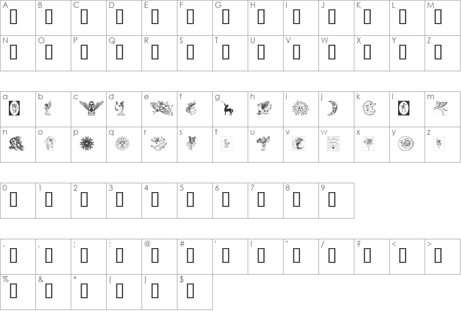 TheGoddess font character map preview