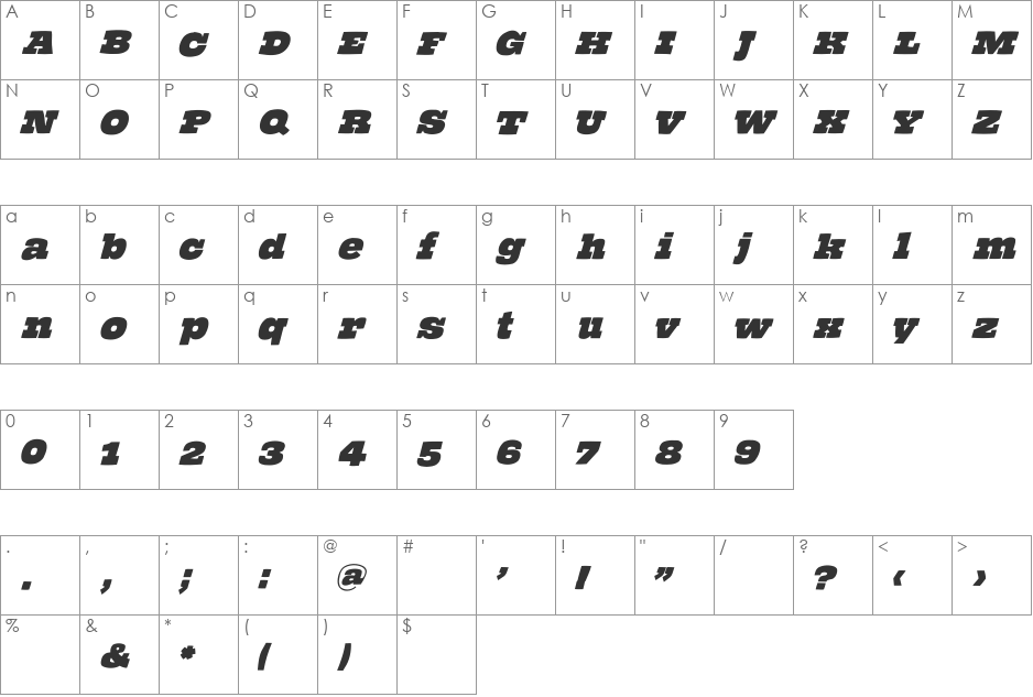 TheHammerSlabserif font character map preview