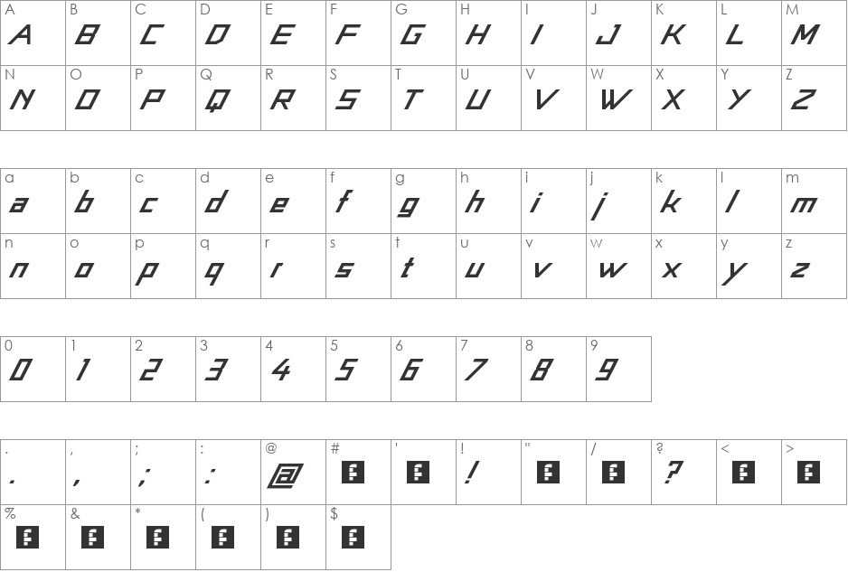TheItalicJob_SportsComp font character map preview