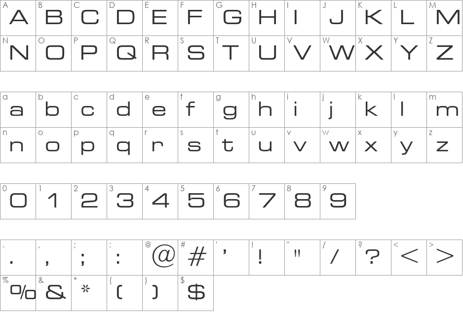 TheklaExtended font character map preview