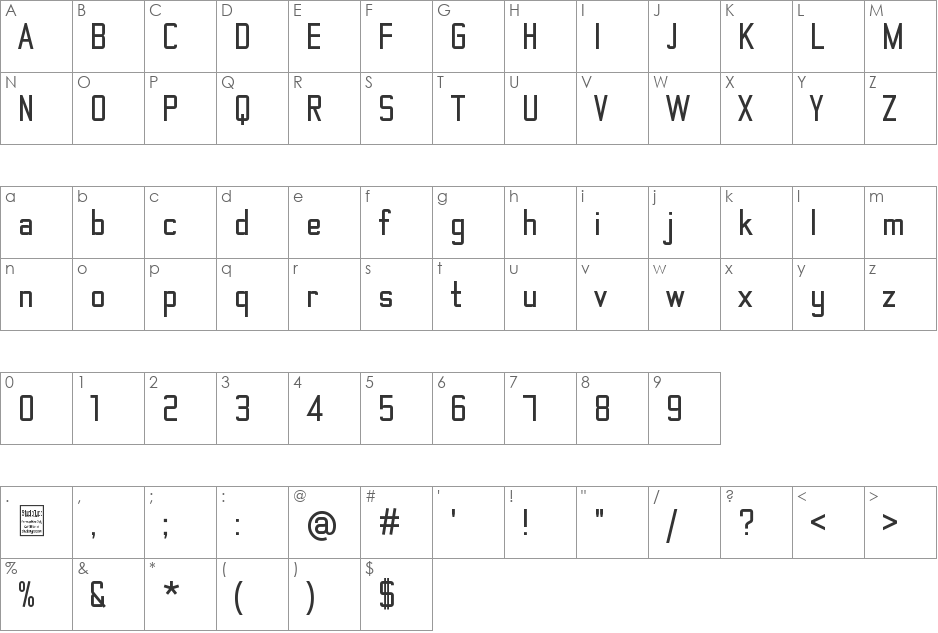 TheMatic Light font character map preview