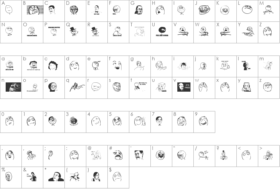 THEmemefont font character map preview