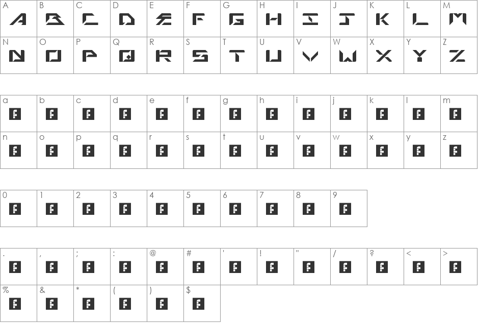 TheMissingLink font character map preview