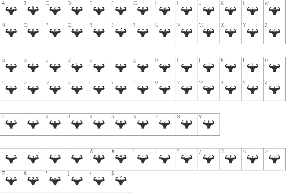 TheMuscleFetish font character map preview