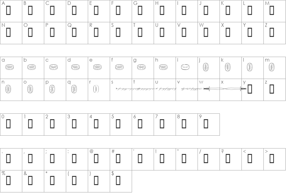 TheOneRing font character map preview