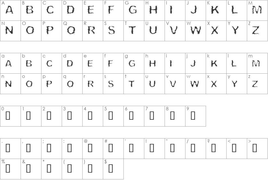 Theory of Cremation font character map preview