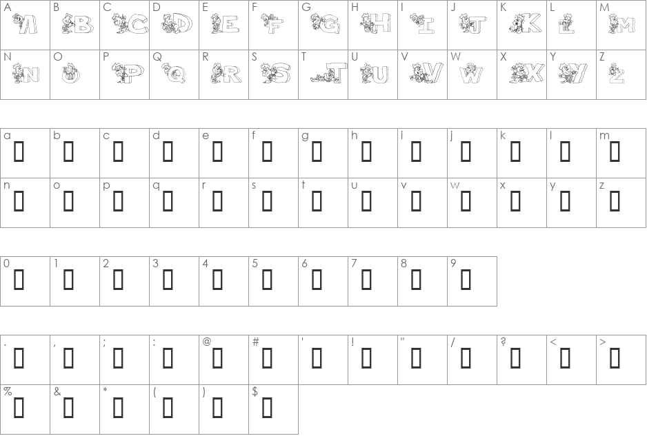 ThePerfectMan font character map preview