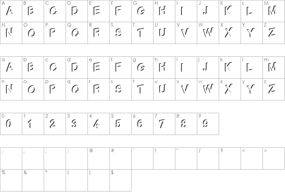 Therp font character map preview