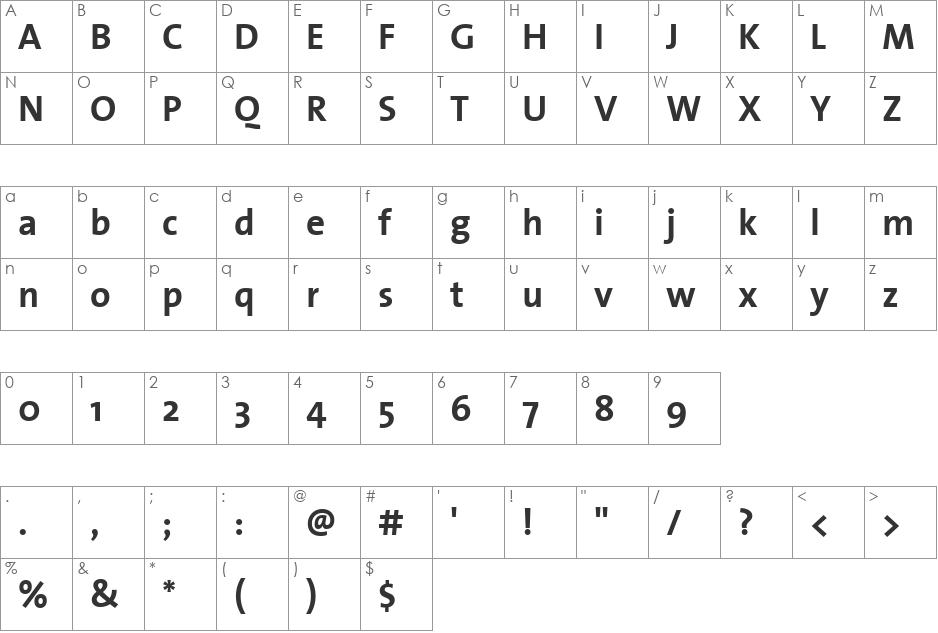 TheSansBold font character map preview