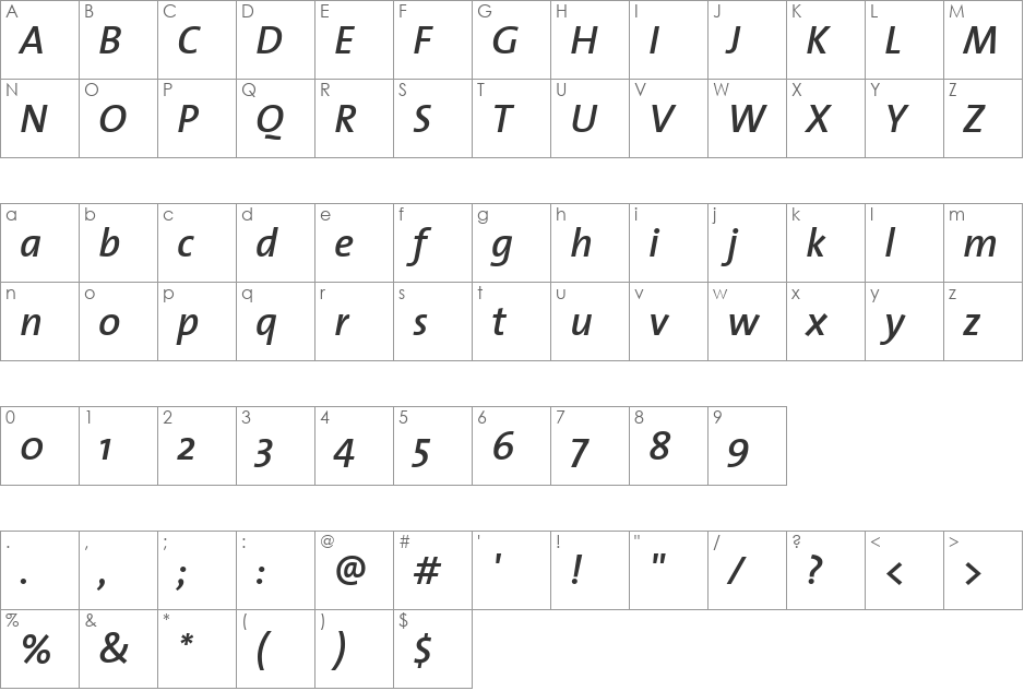 TheSansSemiBold font character map preview