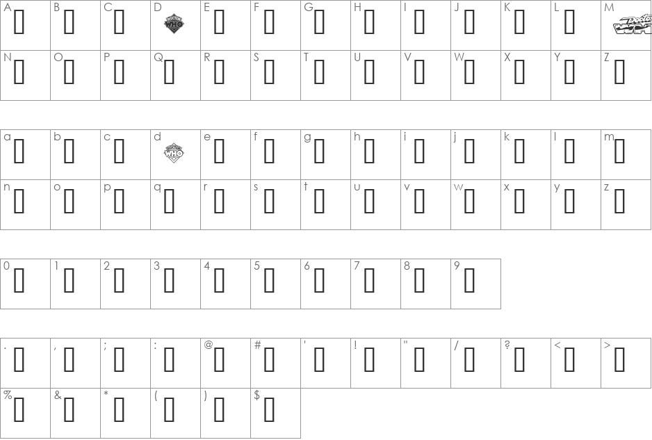 ThetaSigma font character map preview