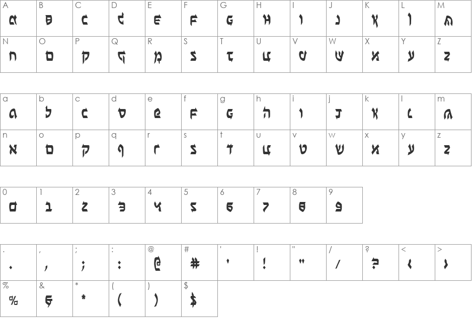 Ben-Zion Condensed font character map preview