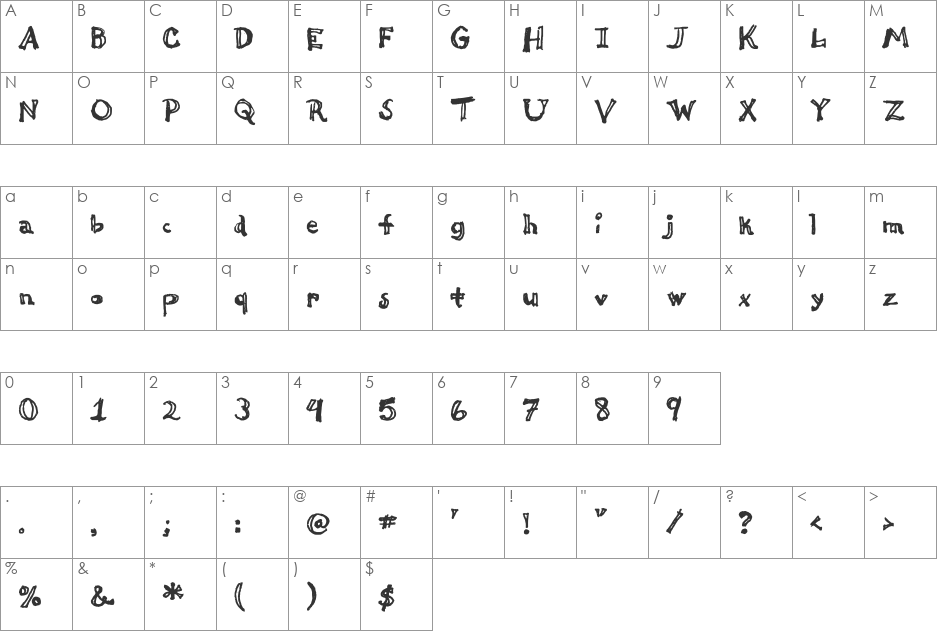 Thi Mega Tampon font character map preview
