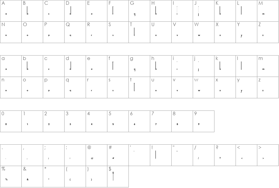 Thiamine font character map preview