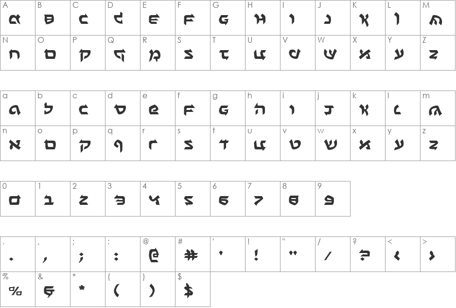 Ben-Zion Expanded font character map preview