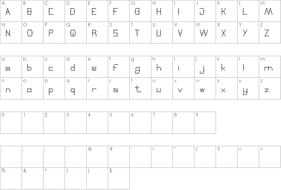 THIN DECORATIVE font character map preview