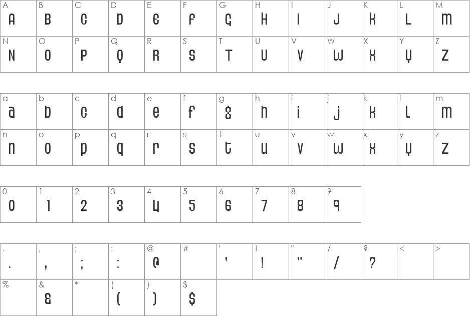 Thin Dime font character map preview