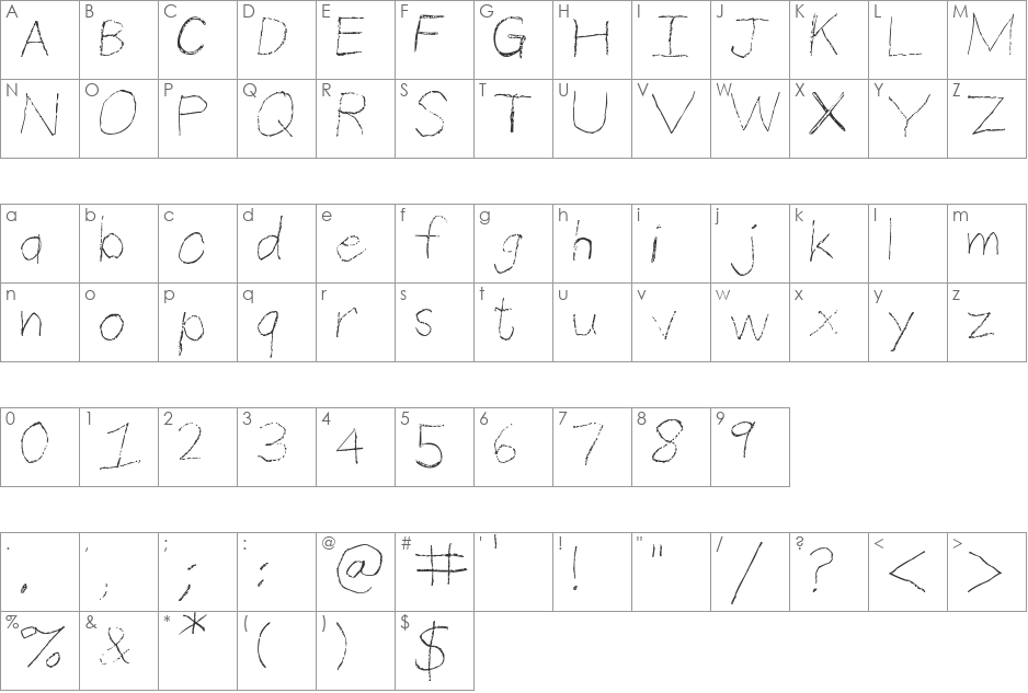 Thin Pencil Handwriting font character map preview