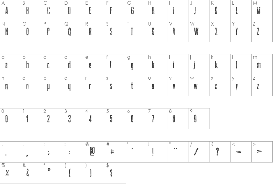 Thin Press font character map preview