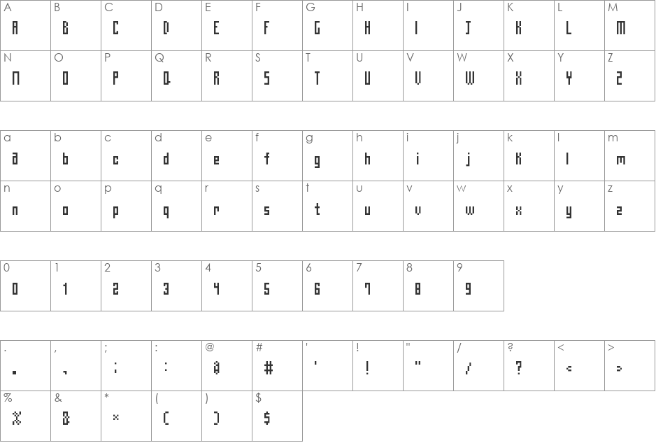Thin Stick font character map preview