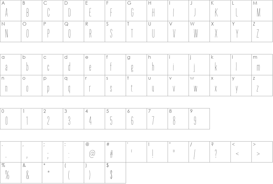ThinFingers font character map preview