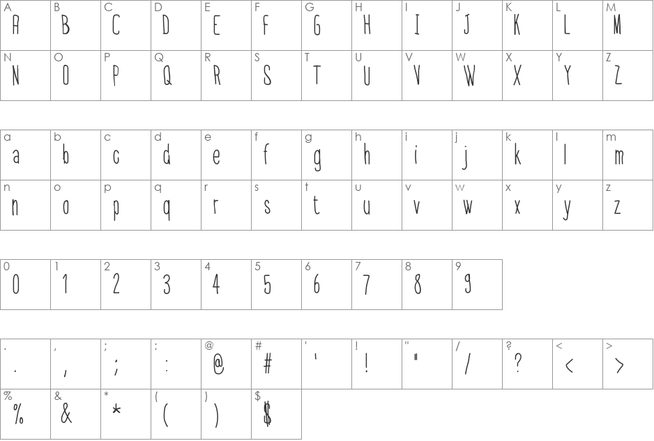 ThinFont font character map preview