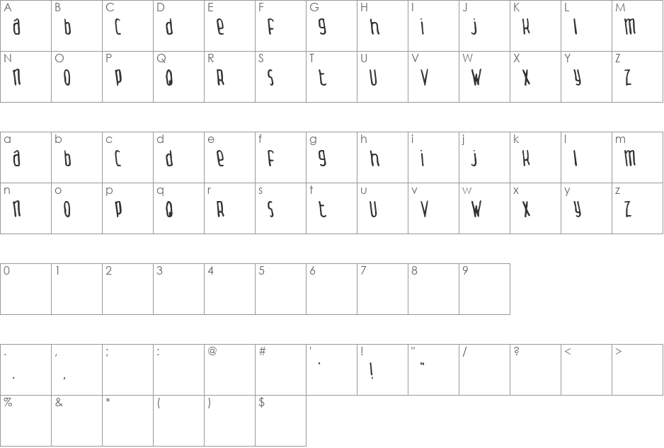 Thingamabob font character map preview