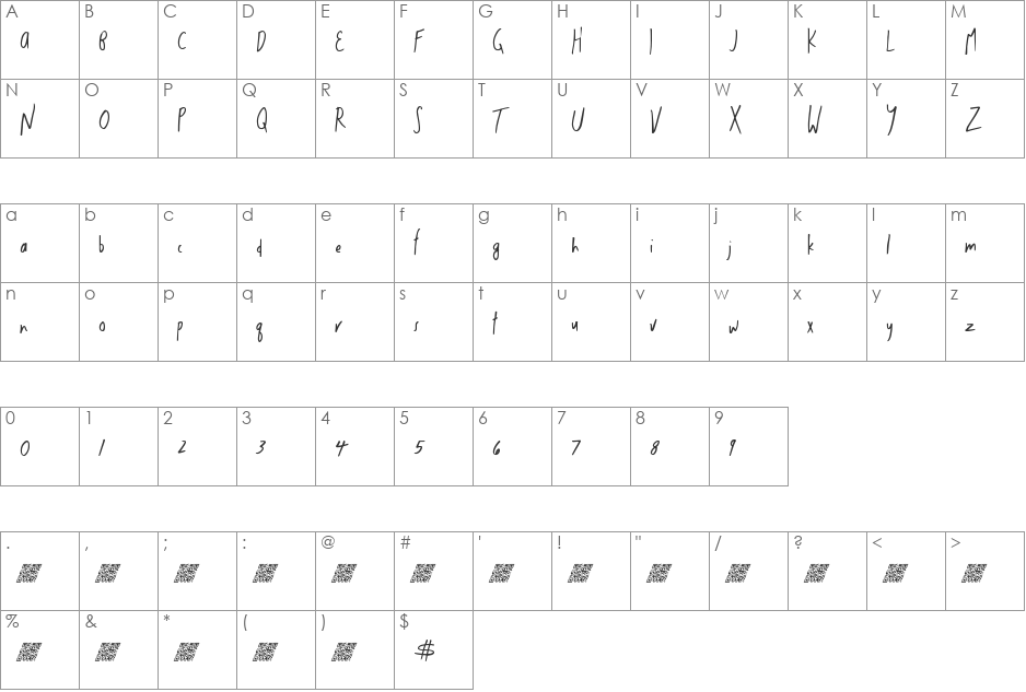 ThinkLight font character map preview