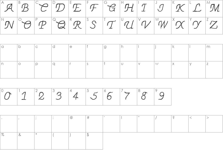 THINROPE font character map preview